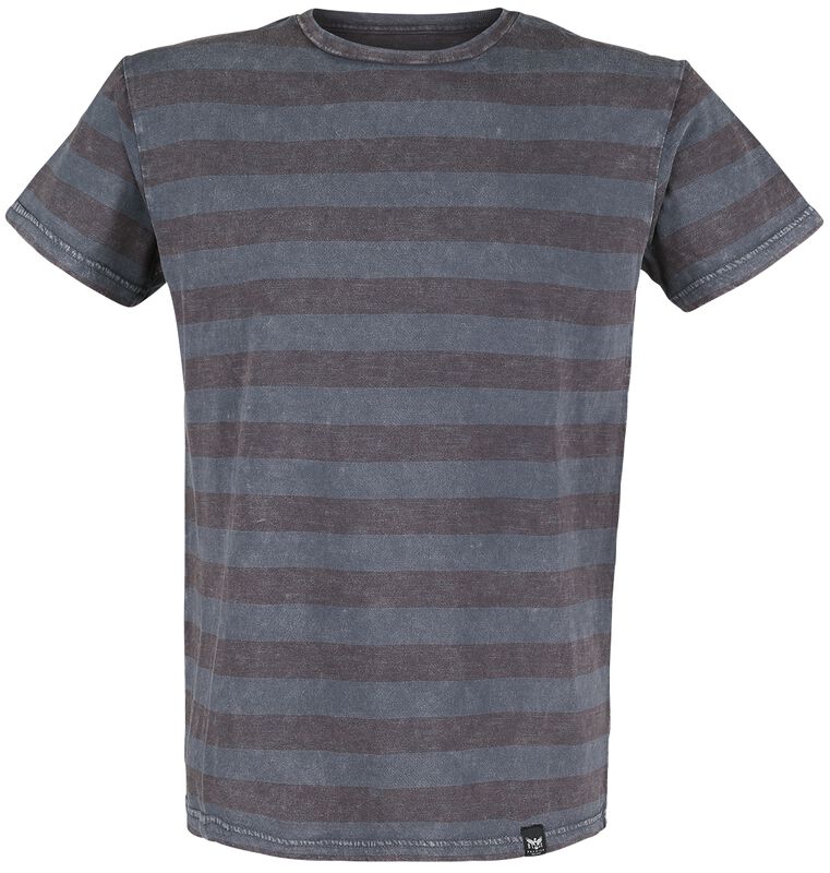 Sivé tričko s horizontálnymi prúžkami a klasickým výstrihom