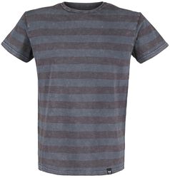 Sivé tričko s horizontálnymi prúžkami a klasickým výstrihom, Black Premium by EMP, Tričko