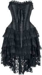 Gotické šaty s korzetom a sukňou s kratším predným dielom, Gothicana by EMP, Krátke šaty
