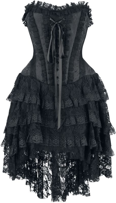 Gotické šaty s korzetom a sukňou s kratším predným dielom