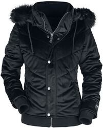 Zamatová, zimná bunda s imitáciou kožušiny na kapucni, Black Premium by EMP, Zimná bunda