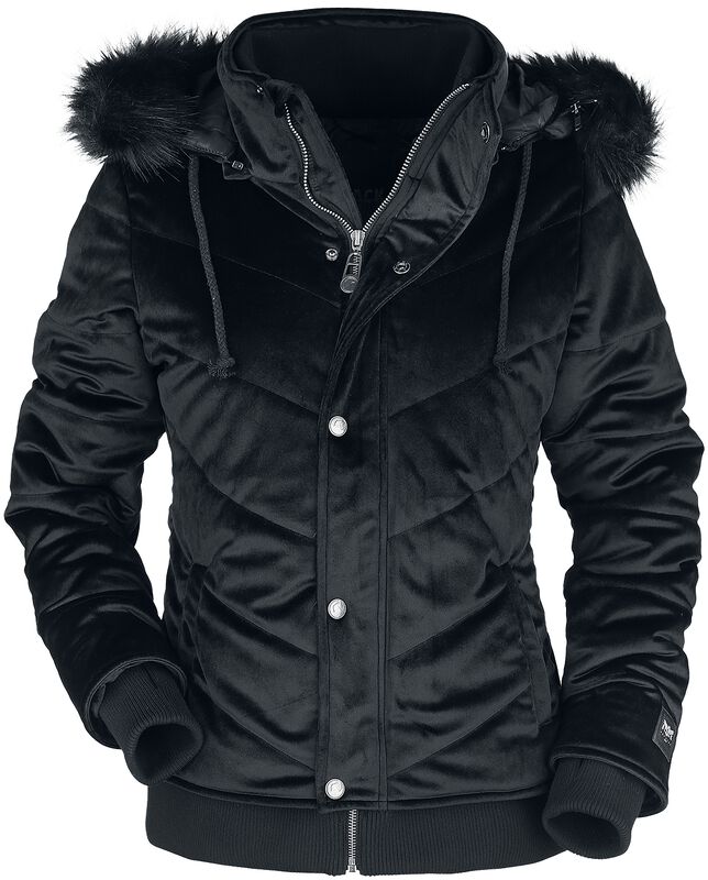 Zamatová, zimná bunda s imitáciou kožušiny na kapucni