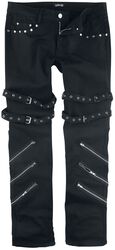 Čierne džínsy Jared s prackami, zipsami a nitmi, Gothicana by EMP, Rifle/džínsy