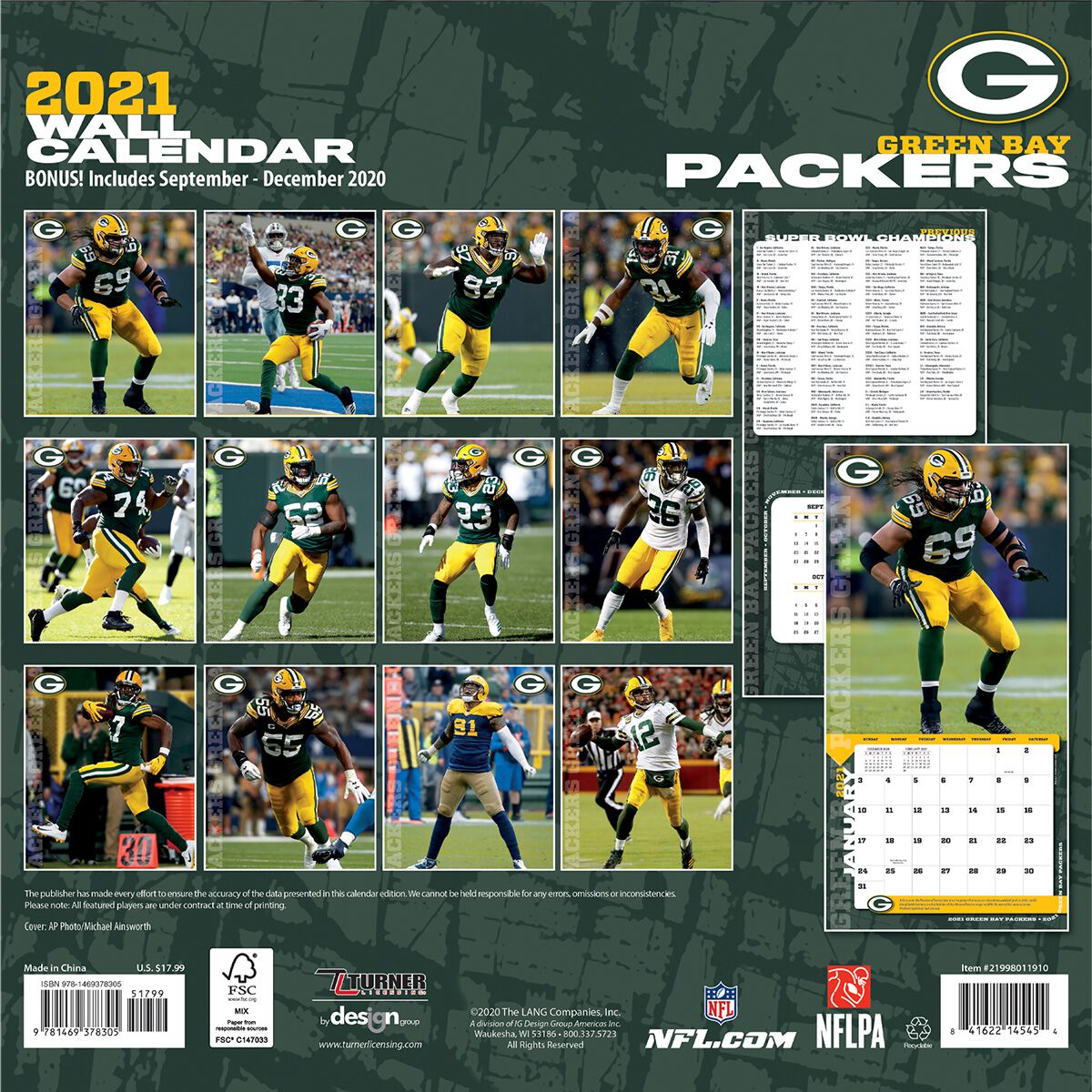 Green Bay Packers 2021 Calendar NFL Nastenný kalendár EMP