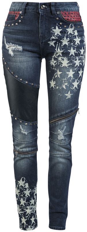Skarlett - Tmavomodré džínsy s potlačami a detailmi