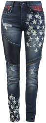 Skarlett - Tmavomodré džínsy s potlačami a detailmi