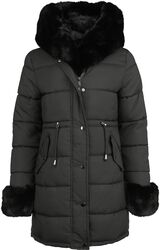 Kabát s vypchávkou, kapucňou a lemom z imitácie kožušiny, QED London, Kabáty