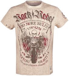 Béžové tričko s klasickým výstrihom a potlačou, Rock Rebel by EMP, Tričko