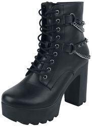 Čierne topánky s remienkami s nitmi a retiazkami, Gothicana by EMP, Vysoké podpätky
