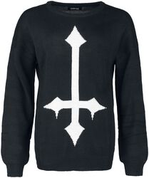 Pletený sveter s veľkým krížom, Black Blood by Gothicana, Pletený sveter