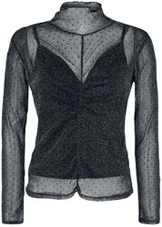 Priesvitné tričko s dlhými rukávmi s bodkami a striebornými nitkami, Black Premium by EMP, Tričko s dlhým rukávom