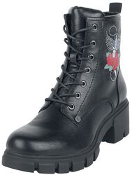 Čierne šnurovacie topánky s potlačou ruží a kamienkami, Rock Rebel by EMP, Topánky