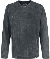 Tričko s dlhými rukávmi, Véčkovým výstrihom a opraným efektom, Black Premium by EMP, Tričko s dlhým rukávom