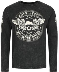 Čierne tričko s dlhými rukávmi, potlačou a klasickým výstrihom, Rock Rebel by EMP, Tričko s dlhým rukávom