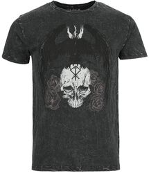 Čierne tričko s opraným efektom a potlačou koruny a lebky, Black Premium by EMP, Tričko