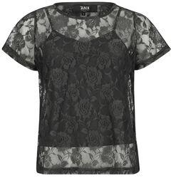 Dvojvrstvé tričko s čipkou s motívom, Black Premium by EMP, Tričko
