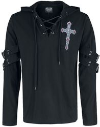 Čierne tričko Gothicana X Anne Stokes s potlačou, šnurovaním a dlhými rukávmi, Gothicana by EMP, Tričko s dlhým rukávom