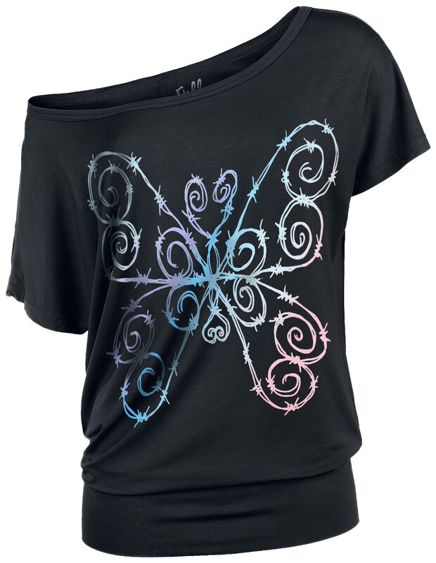 Tričko s farebným motýľom z ostnatého drôtu