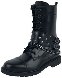 Čierne topánky na šnurovanie s ozdobnými prackami, retiazkou a nitmi