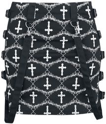 Čierna minisukňa Gothicana X Anne Stokes so vzorom a remienkami
