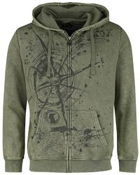 Hooded Jacket With Compass Print, Black Premium by EMP, Mikina s kapucňou na zips