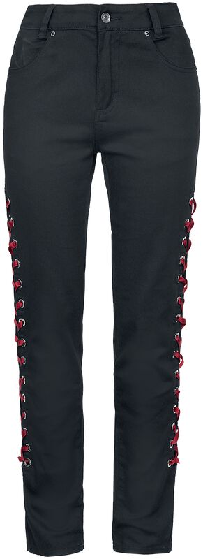 Čierne džínsy s červeným šnurovaním