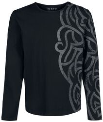 Košeľa s dlhými rukávmi a veľkým ornamentom, Black Premium by EMP, Tričko s dlhým rukávom