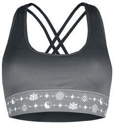 Sivá braletka Sport and Yoga s potlačou a prekríženými ramienkami na chrbte, EMP Special Collection, Korzet
