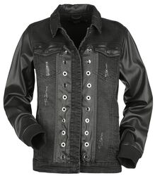 Jeans Jacket With Faux Leather Details, Black Premium by EMP, Riflová bunda