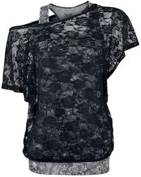 Sivý top s čiernym čipkovým tričkom, Black Premium by EMP, Tričko