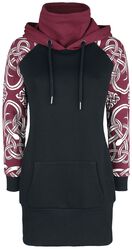Šaty s kapucňou a keltskými symbolmi, Black Premium by EMP, Krátke šaty