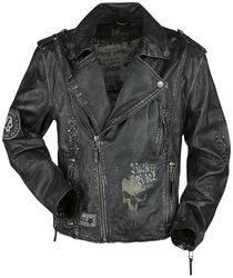 Tmavosivá motorkárska kožená bunda, Rock Rebel by EMP, Kožená bunda