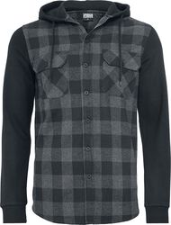 Hooded Checked Flanell Sweat Sleeve Shirt, Urban Classics, Flanelová košeľa