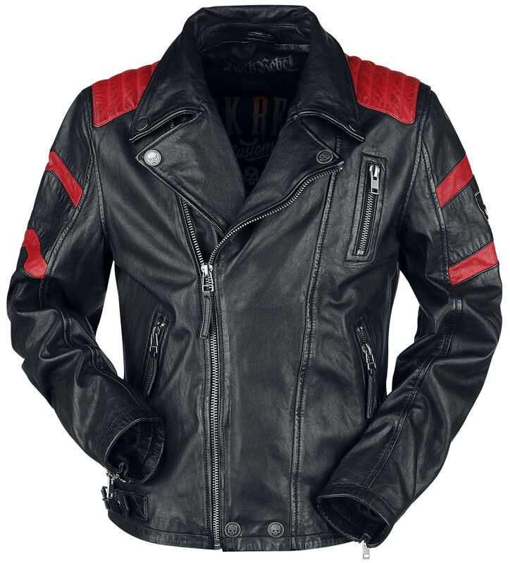 Čierno/červená kožená motorkárska bunda