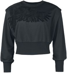 Cropped tepláková mikina s havraňou potlačou, Black Premium by EMP, Bavlnené tričko