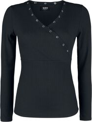 Čierne tričko s dlhými rukávmi, očkami a Véčkovým výstrihom, Black Premium by EMP, Tričko s dlhým rukávom