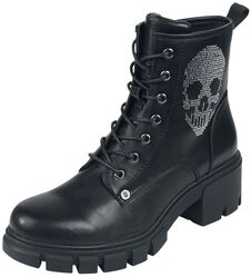 Čierne šnurovacie topánky s lebkou z kamienkov, Rock Rebel by EMP, Topánky
