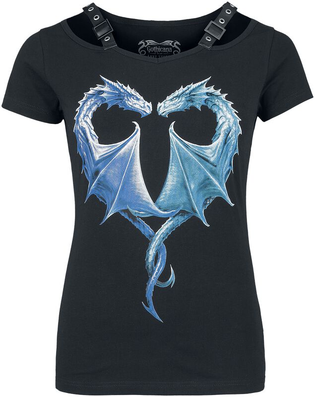 Čierne tričko Gothicana x Anne Stokes s veľkou potlačou draka na prednej strane